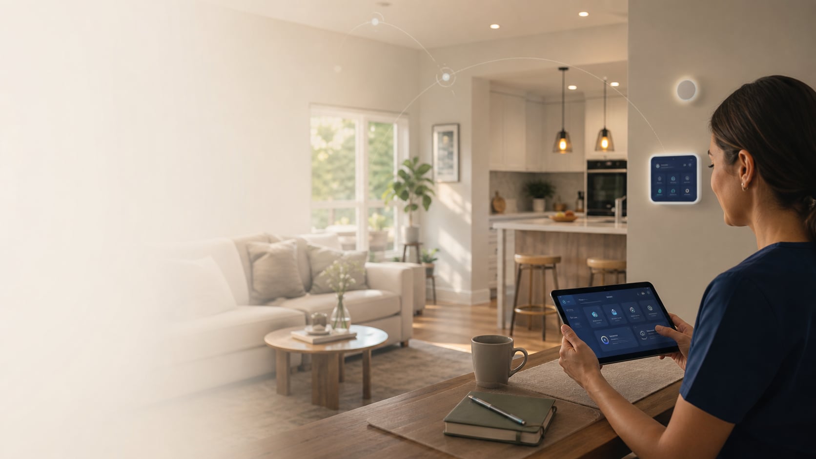 Modern home interior with subtle awareness technology